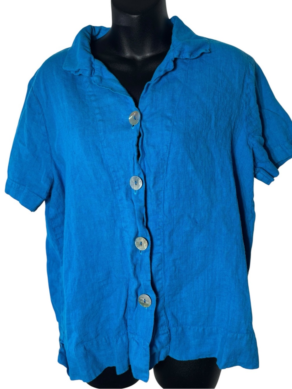 Hot cotton Marc ware women’s medium 100% linen vibrant blue button front tee